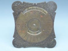 A brass perpetual calendar impressed verso 'Indian Patent, L.