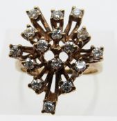 A 9ct gold ring set with diamonds in an abstract cluster, size M, 3.