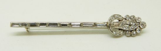 Art Deco 18ct white gold brooch set with baguette cut and round cut diamonds