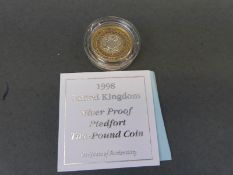 A UK silver proof Piedfort two pound coin 1998,