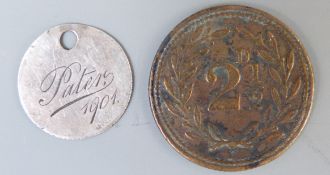 A silver love token on a fourpence dated 1901,