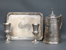 Middletown Plate Co silver plated jug, two goblets and tray,