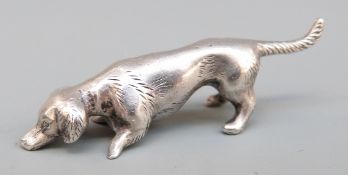 Edward VII novelty hallmarked silver dachshund dog, Birmingham 1905,