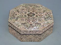 A Malaysian mother of pearl, abalone and lacquer octagonal box,