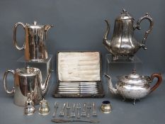 An Anglo-Indian possibly white metal teapot with pierced and etched decoration, length 25cm,