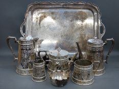 A 19thC Edwards & Sons Glasgow & London five piece silver plated tea set on silver plated tray,