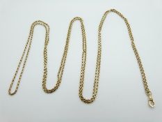 A yellow metal guard chain marked 10ct,19.