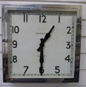 Newgate square quartz wall clock in steel case with nickel finish,