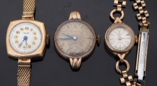 Three Rotary 9ct gold ladies wristwatches,