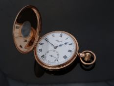J W Benson 9ct gold half hunter keyless winding pocket watch with inset subsidiary seconds dial,