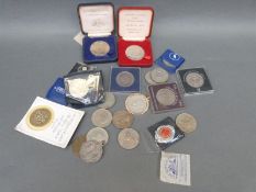 A collection of modern crowns, medallion coins etc to include cased nickel silver example, V.