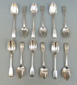 Twelve hallmarked silver Victorian teaspoons, seven 1841, five London 1853,