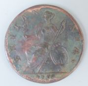 George II 1750 halfpenny old head cuirassed bust,