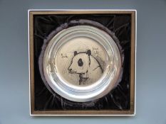 Bernard Buffet hallmarked silver limited edition Panda plate, diameter 20cm, 215g,