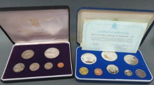 A cased First National Coinage of Barbados proof set together with a First Coinage of the British