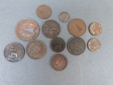 A small interesting collection of coins to include Queen Victoria young head 1860 BB Halfpenny,