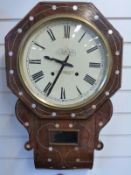 H O W late 19thC drop dial wall clock the painted Roman dial in brass surround and octagonal