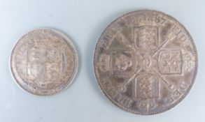 1887 Jubilee double florin and a shilling of the same year,