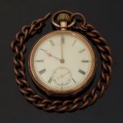 Excelsior gold plated keyless winding open faced pocket watch with inset subsidiary seconds dial,