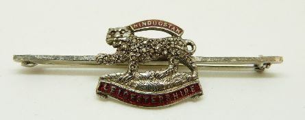 A 18ct white gold regimental sweetheart brooch set with rose cut diamonds 'Leicestershire
