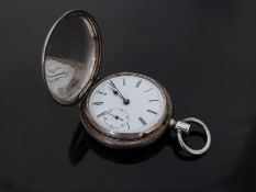 Longines sterling silver full hunter pocket watch with Roman numerals,