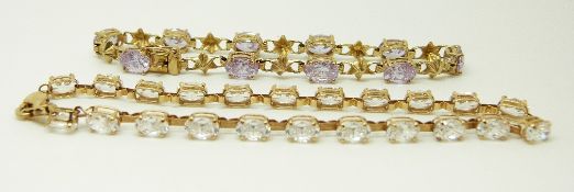 A 14k gold tennis bracelet set with cubic zirconia and a 9ct gold bracelet set with topaz, 14.