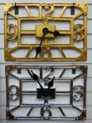 Two Newgate rectangular aluminium Arabic dialled garden / patio clocks, in modern style,