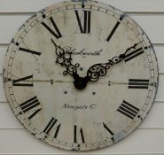 Newgate 'Blackworth' quartz caseless wall clock in distressed enamel effect with Roman numerals,