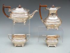 George V hallmarked silver four piece tea set, Sheffield 1916 maker Roberts & Belk,