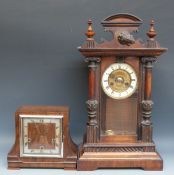 English c1930s mahogany mantel clock in square case,