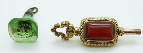 A Victorian watch set with carnelian and chalcedony agate,