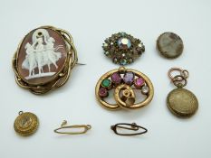 A pinchbeck brooch set with a cameo, Victorian brooch,