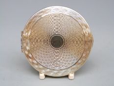 Elizabeth II hallmarked silver compact with engine turned decoration, London 1957 maker K Ltd,