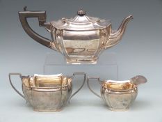 George V hallmarked silver three piece tea set, Birmingham 1922 maker William Adams Ltd,