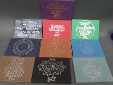 Ten Royal Mint UK proof coin sets 1971-1981