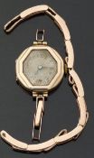 Enila 9ct gold ladies wristwatch with blued hands, Arabic numerals,