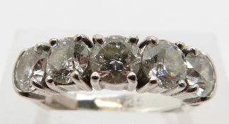 An 18ct gold ring set with five round cut diamonds, each approximately 0.44ct, size J, 6.