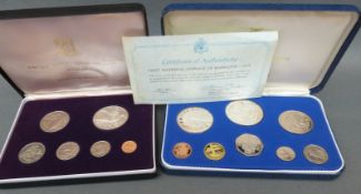 A cased First National Coinage of Barbados proof set together with a First National Coinage of The