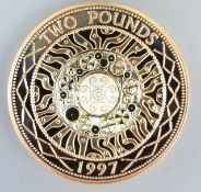 1997 proof gold £2 coin, cased, with certificate no.