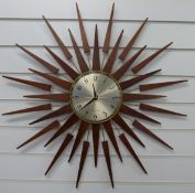 Newgate 1950's style 'sunburst' wall clock with Arabic numerals on brushed aluminium dial,