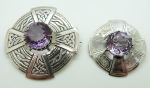 Two Scottish silver brooches, one with engraved thistles, Glasgow 1954, maker Robert Allison,