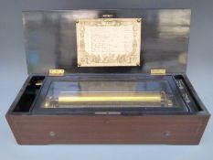 Mid to late 19thC Etouffoirs en Acier 12-air musical box numbered to tune sheet and end cylinder