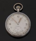 Recta open faced keyless winding military pocket watch with inset subsidiary seconds dial,