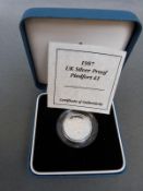 1987 £1 Royal Mint silver proof Piedfort coin,