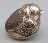 Edward VII Sampson Mordan & Co Ltd hallmarked silver novelty pin cushion formed as a chick emerging