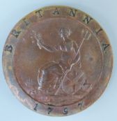 George III 1797 cartwheel penny EF+ / UNC, 10 laurel leaves,