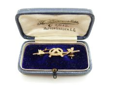 An Edwardian 15ct gold brooch set with seed pearls in original Hatton Garden box