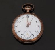 Continental silver keyless winding open faced pocket watch with inset subsidiary seconds dial,