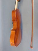 20thC unlabelled violin in lacquered finish, with 35cm one piece back,