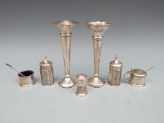 Two hallmarked silver trumpet vases, 13cm tall,